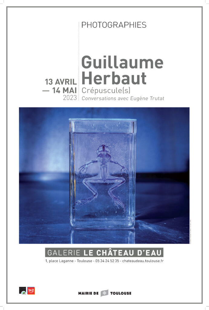 Affiche exposition G. Herbaut, grenouille dans un bocal