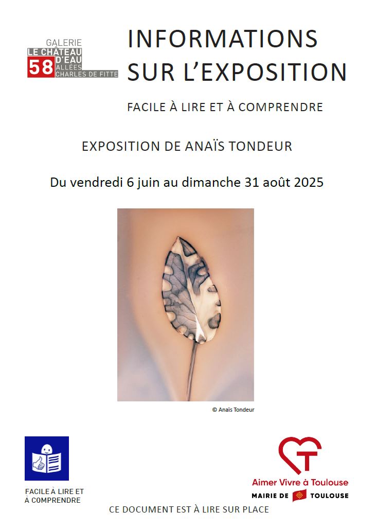 Informations en FALC exposition "Ce que les yeux ne saisissent" Anaïs Tondeur