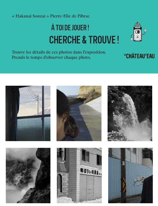 Première page du cherche et trouve exposition « Hakanai Sonzai » – Pierre-Elie de Pibrac